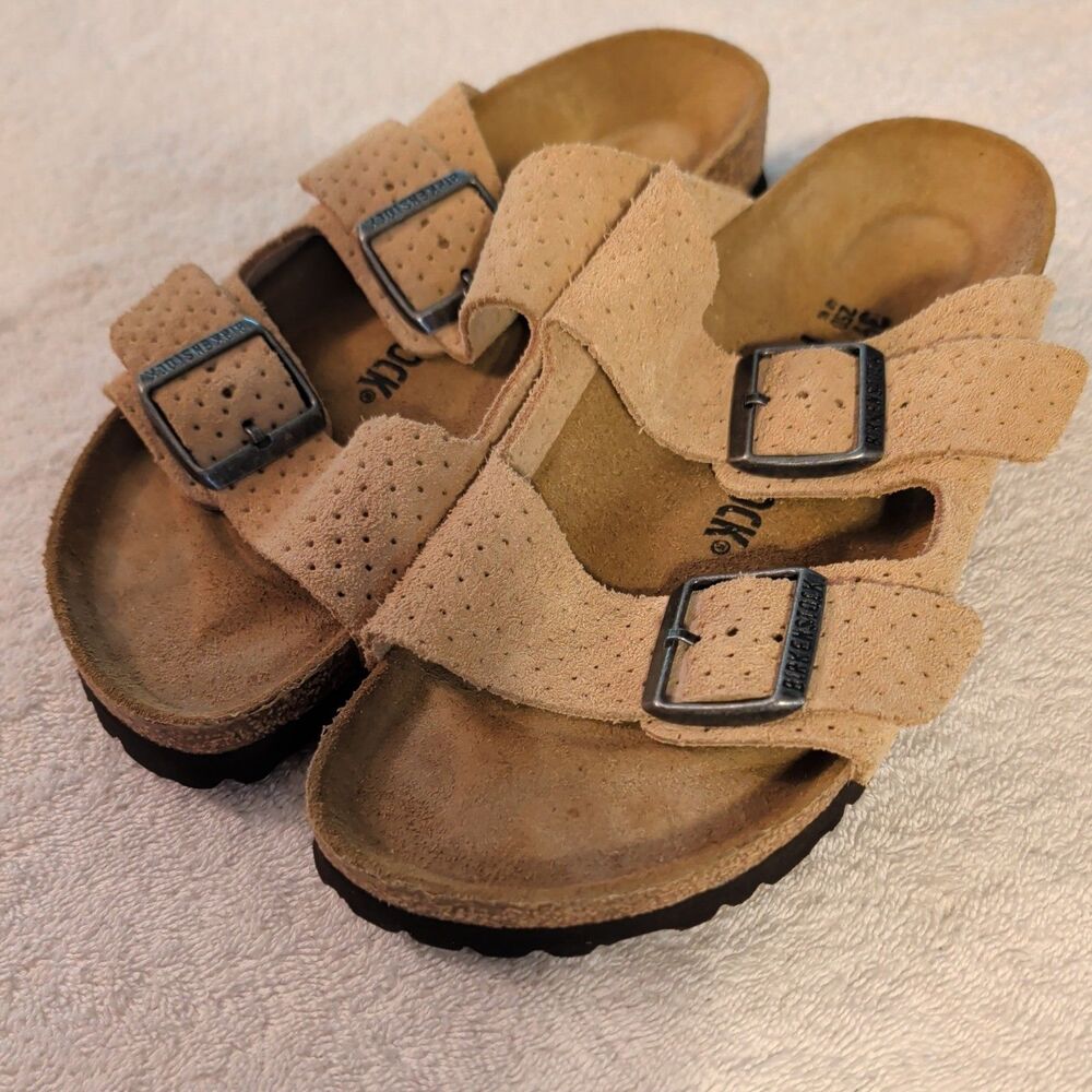 Birkenstock Arizona Suede Leather Taupe Soft Footbed Sandals EU 39 M6.5/W8.5
